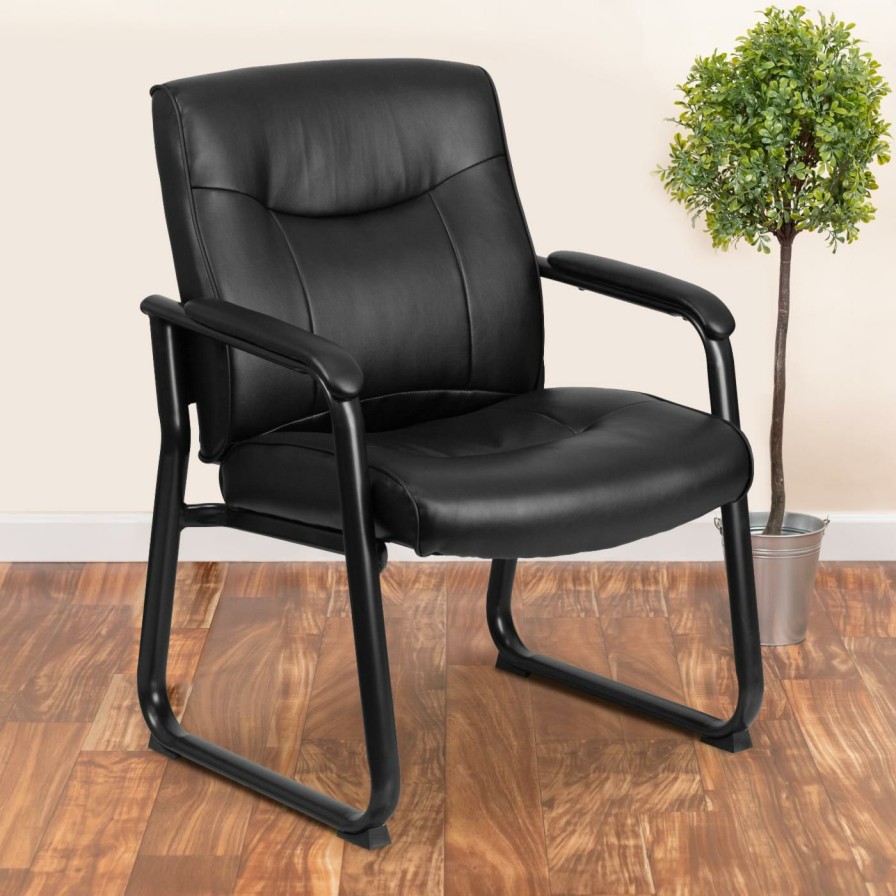 Task Chairs * | Discount Task Chairs Flash Furniture Hercules Series Big & Tall Leather Executive Side Chair With Sled Base