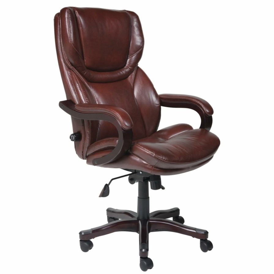 Office Chairs * | Budget Executive Chairs Serta Eco-Friendly Bonded Leather Executive Big & Tall Office Chair Dark Redwood