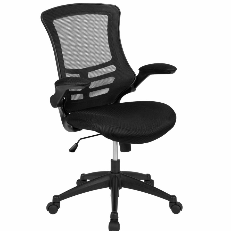 Task Chairs * | Top 10 Task Chairs Flash Furniture Mid-Back Mesh Swivel Task Chair With Mesh Padded Seat And Flip-Up Arms