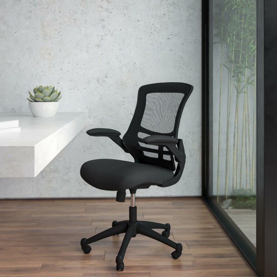 Task Chairs * | Top 10 Task Chairs Flash Furniture Mid-Back Mesh Swivel Task Chair With Mesh Padded Seat And Flip-Up Arms