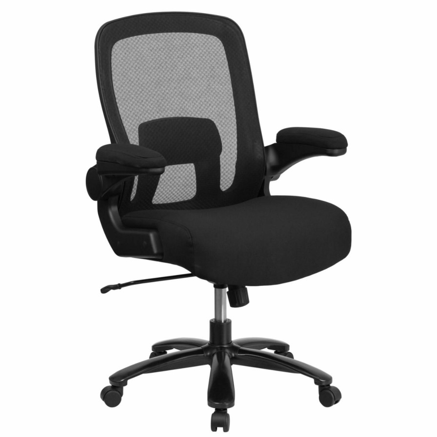 Task Chairs * | Brand New Task Chairs Flash Furniture Hercules Series Mesh Executive Swivel Chair With Fabric Seat Adjustable Lumbar And Flip-Up Arms