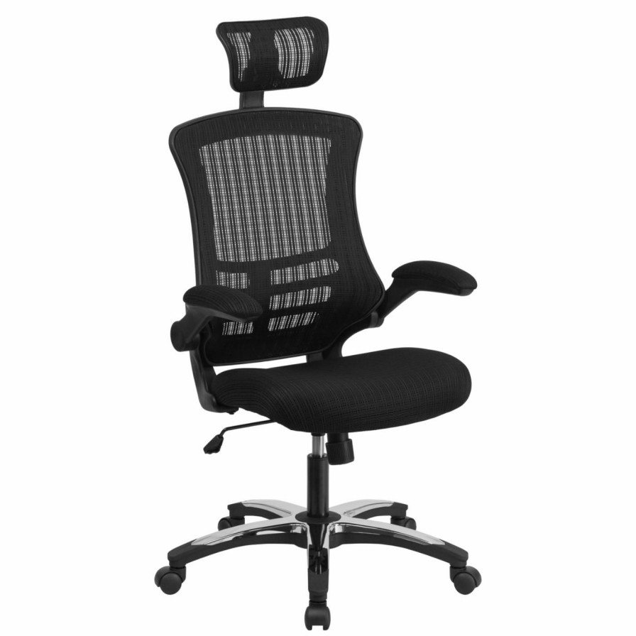 Office Chairs * | Cheap Executive Chairs Flash Furniture High Back Mesh Executive Swivel Office Chair With Flip-Up Arms And Chrome-Nylon Designer Base