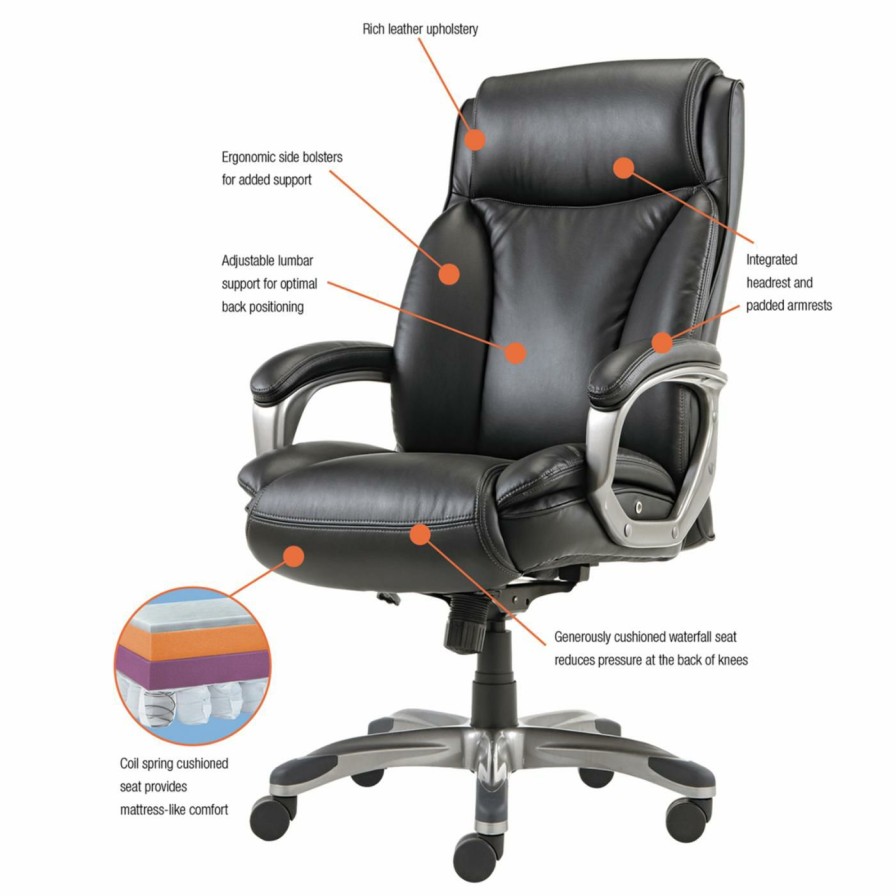 Office Chairs * | Best Deal Executive Chairs Alera Veon Series Executive Leather Coil Spring Cushioning Highback Chair