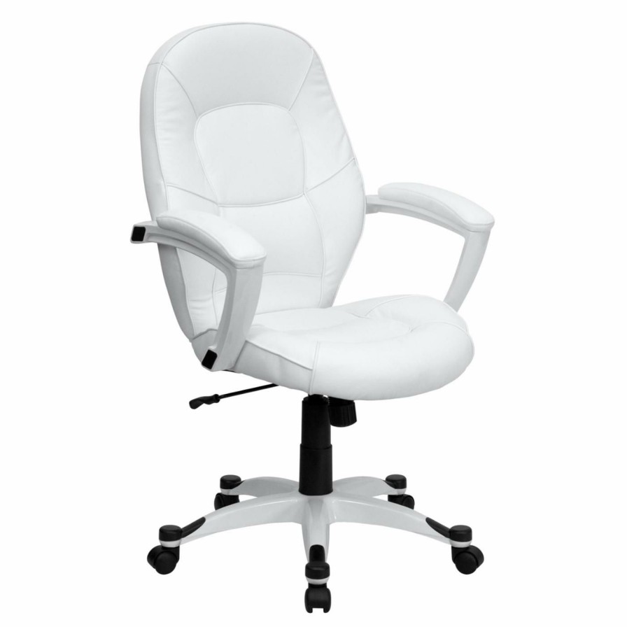 Office Chairs * | Buy Executive Chairs Flash Furniture Mid-Back Executive Office Chair White Leather