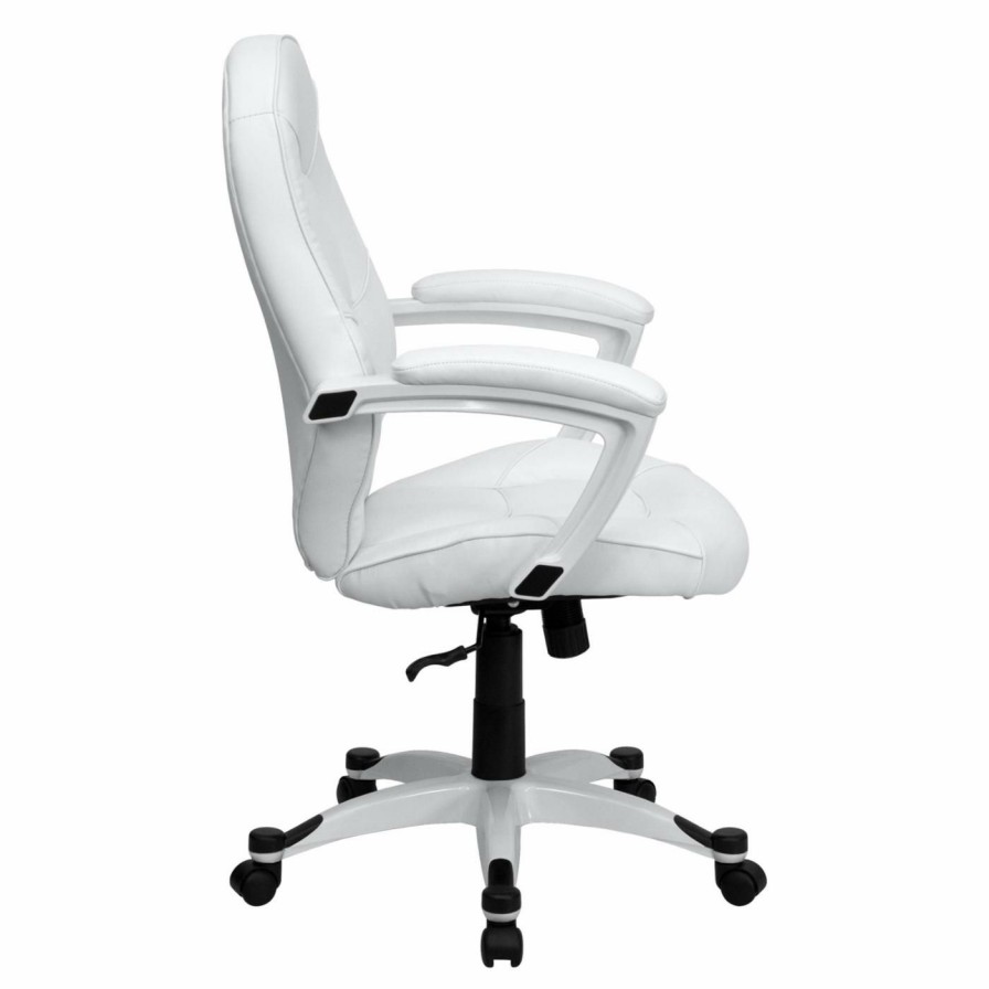 Office Chairs * | Buy Executive Chairs Flash Furniture Mid-Back Executive Office Chair White Leather