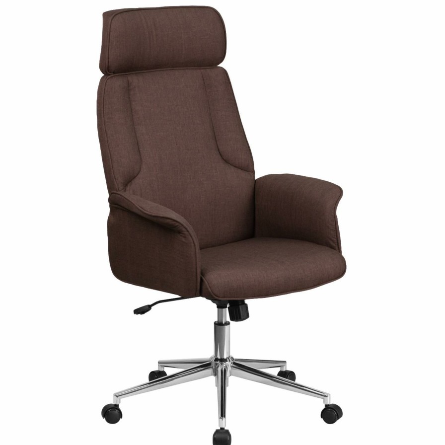 Office Chairs * | Cheap Executive Chairs Flash Furniture High Back Brown Fabric Executive Swivel Office Chair With Chrome Base