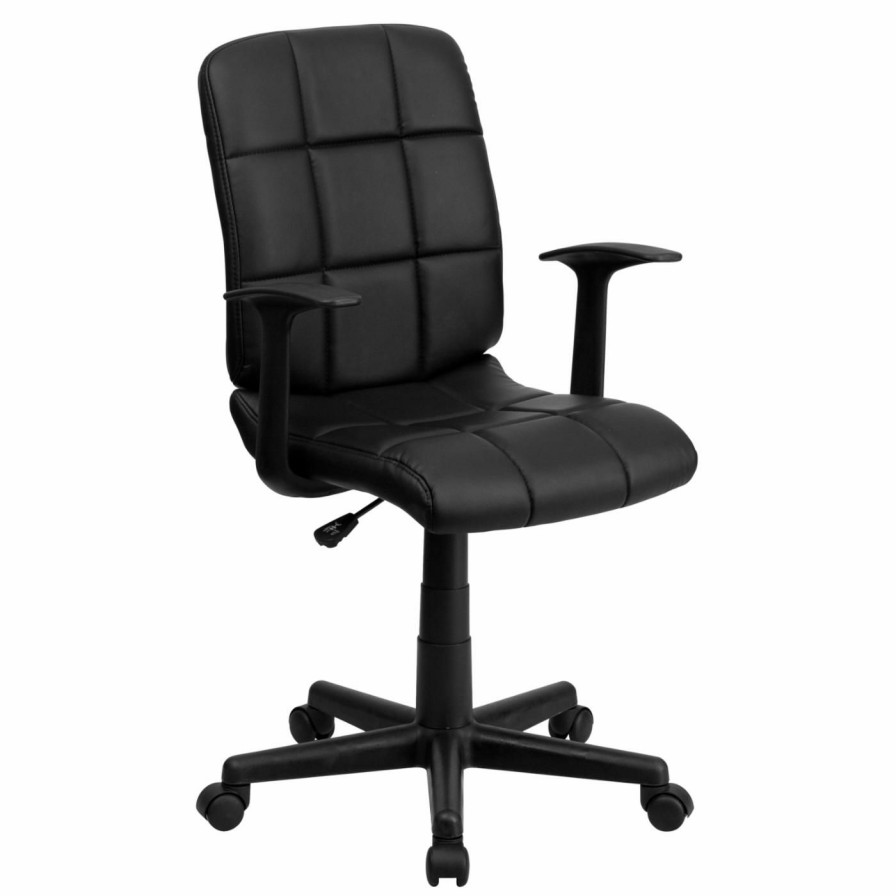 Task Chairs * | Budget Task Chairs Flash Furniture Mid-Back Quilted Vinyl Swivel Task Chair With Nylon Arms