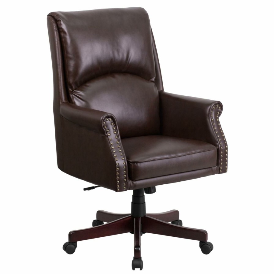 Office Chairs * | Promo Executive Chairs Flash Furniture High Back Pillow Back Leather Executive Swivel Office Chair