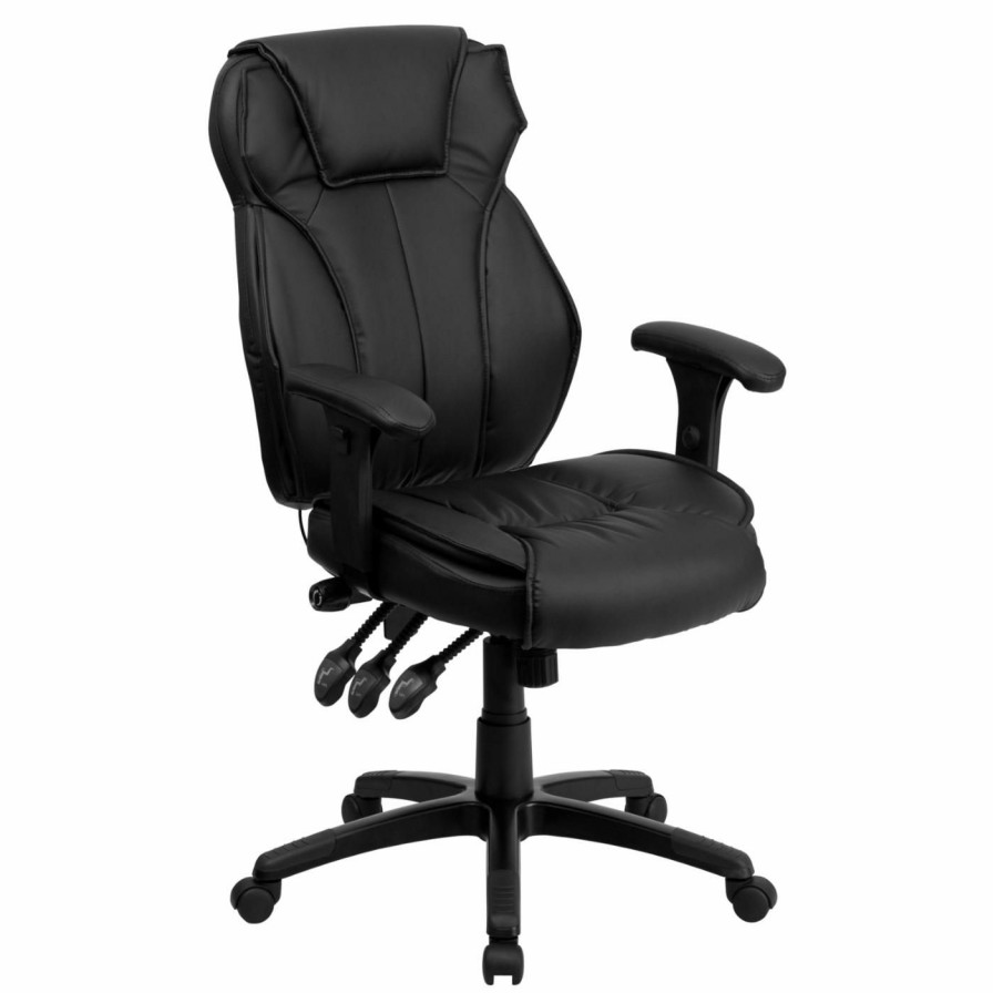 Office Chairs * | Flash Sale Executive Chairs Flash Furniture High Back Leather Executive Swivel Office Chair With Triple Paddle Control And Lumbar Support Knob