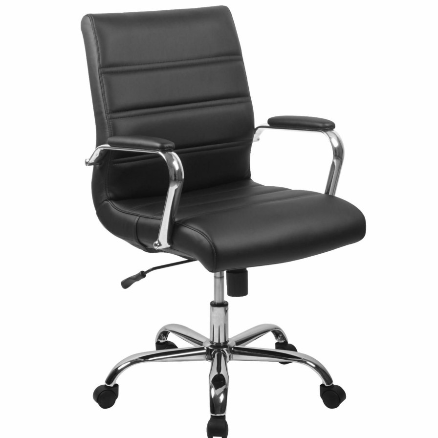 Task Chairs * | Coupon Task Chairs Flash Furniture Mid-Back Leather Executive Swivel Office Chair With Chrome Arms