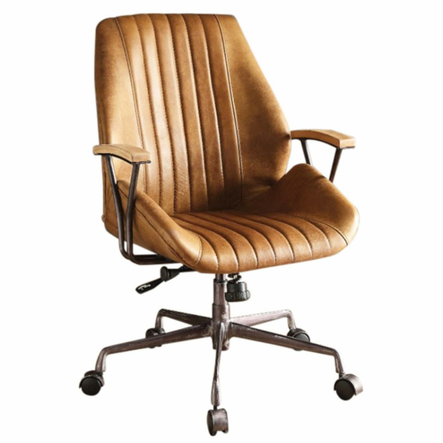 Office Chairs * | Best Reviews Of Executive Chairs Benzara Metal And Leather Executive Office Chair