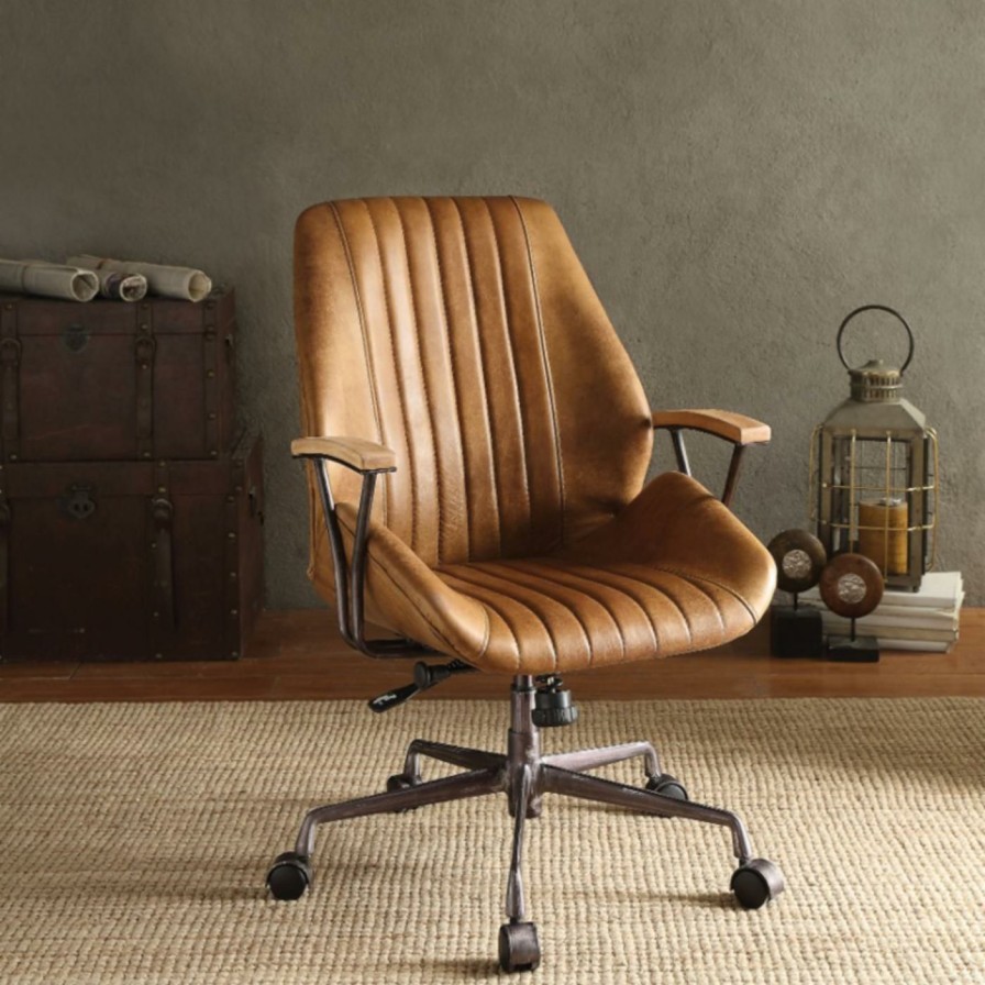 Office Chairs * | Best Reviews Of Executive Chairs Benzara Metal And Leather Executive Office Chair