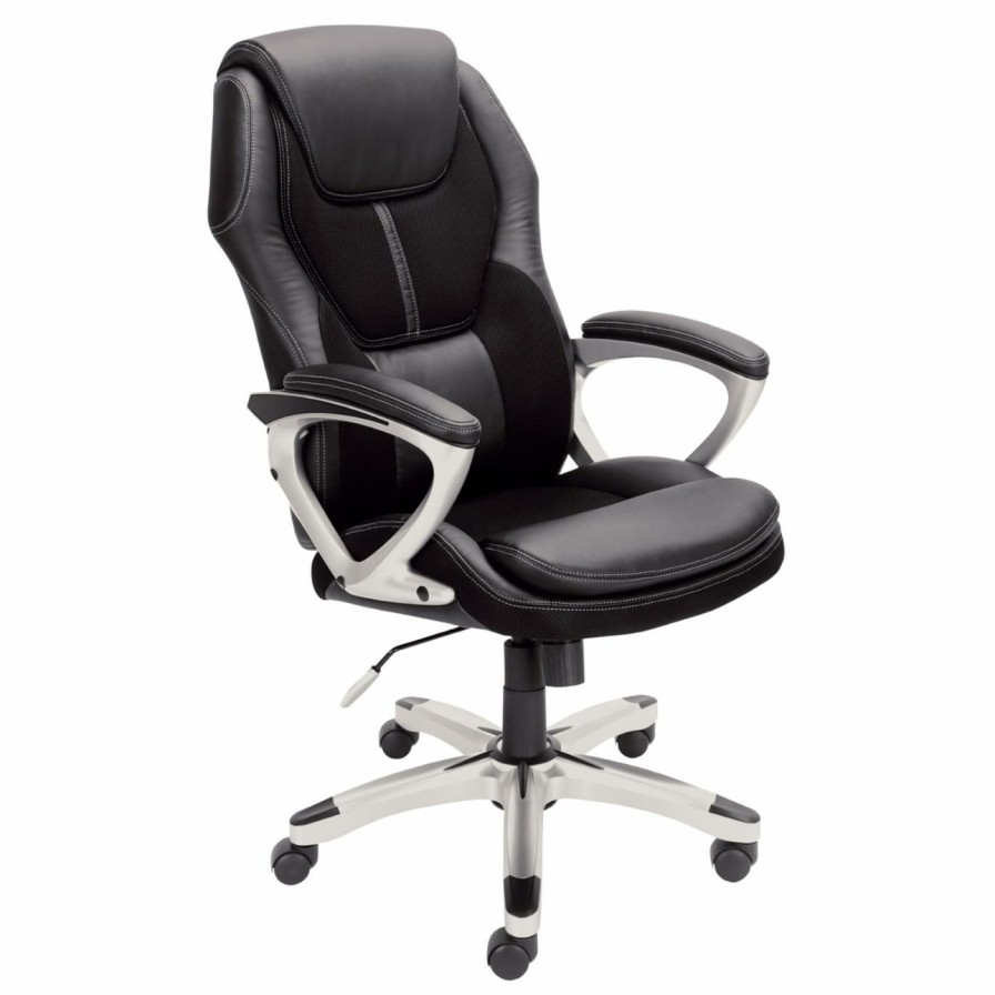 Office Chairs * | Outlet Executive Chairs Serta Puresoft Faux Leather With Mesh Executive Office Chair Black