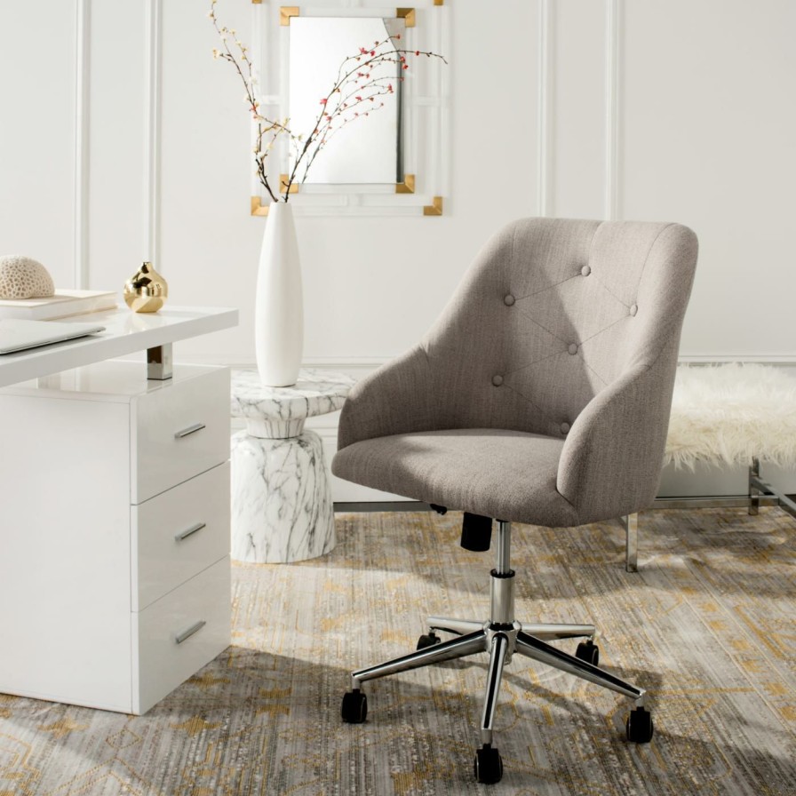 Office Chairs * | Cheap Executive Chairs Safavieh Evelynn Tufted Fabric Chrome Leg Swivel Office Chair