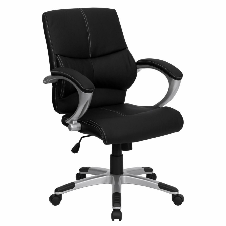 Task Chairs * | Cheapest Task Chairs Flash Furniture Mid-Back Contemporary Manager'S Office Chair Black Leather