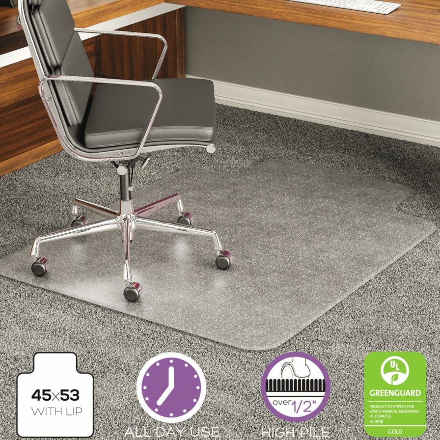 Computer Chair Mats * | Deals Computer Chair Mats Deflect-O 45 X 53 Execumat Intense Chair Mat For High Pile Carpet With Lip