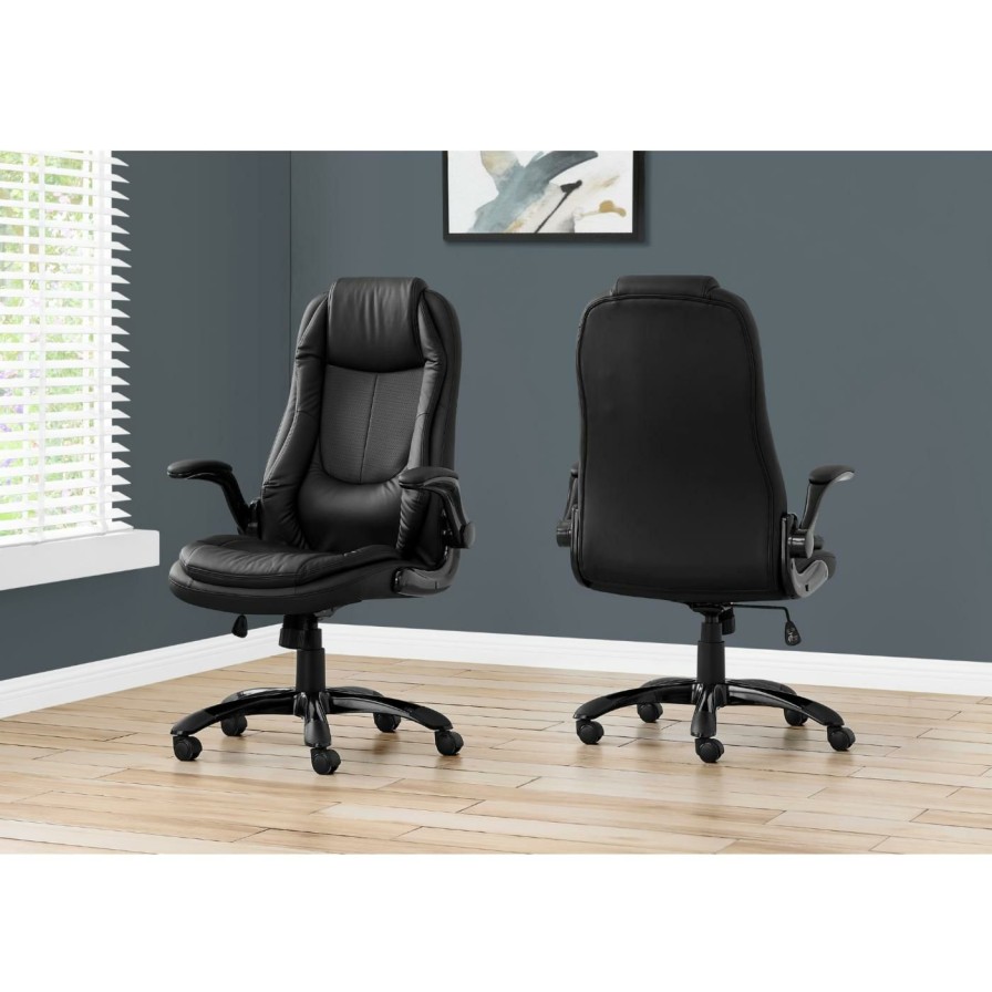 Office Chairs * | Deals Executive Chairs Monarch Specialties Adjustable Height Faux Leather Executive Office Chair, Black