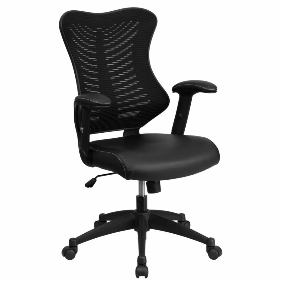 Task Chairs * | Cheap Task Chairs Flash Furniture High Back Designer Mesh Executive Swivel Office Chair With Leather Padded Seat