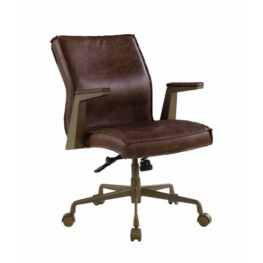 Office Chairs * | Budget Executive Chairs Acme Furniture Attica Top Grain Leather Executive Office Chair Espresso/Gold