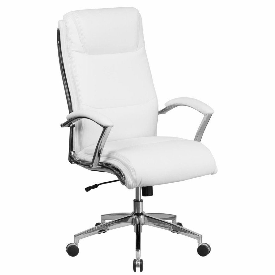 Office Chairs * | Outlet Executive Chairs Flash Furniture High Back Designer Leather Executive Swivel Office Chair With Padded Arms And Chrome Base