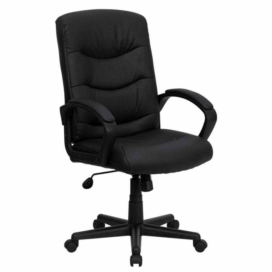 Office Chairs * | Promo Executive Chairs Flash Furniture Mid-Back Office Chair Black Leather