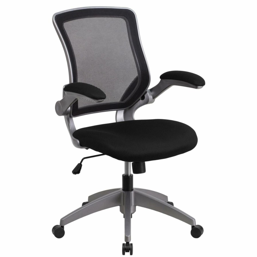 Task Chairs * | Best Sale Task Chairs Flash Furniture Mid-Back Mesh Swivel Task Chair With Frame And Flip-Up Arms